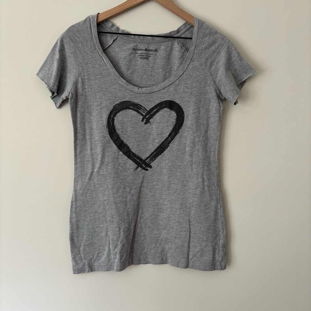 Norma Kamali Medium Gray Heart T Shirt Distressed Graphic Tee
